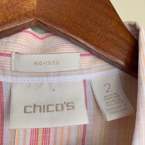 Chico's 100% Line Striped Button Down Shirt 2 or M-L Tunic Coastal Travel Top - Picture 9 of 16